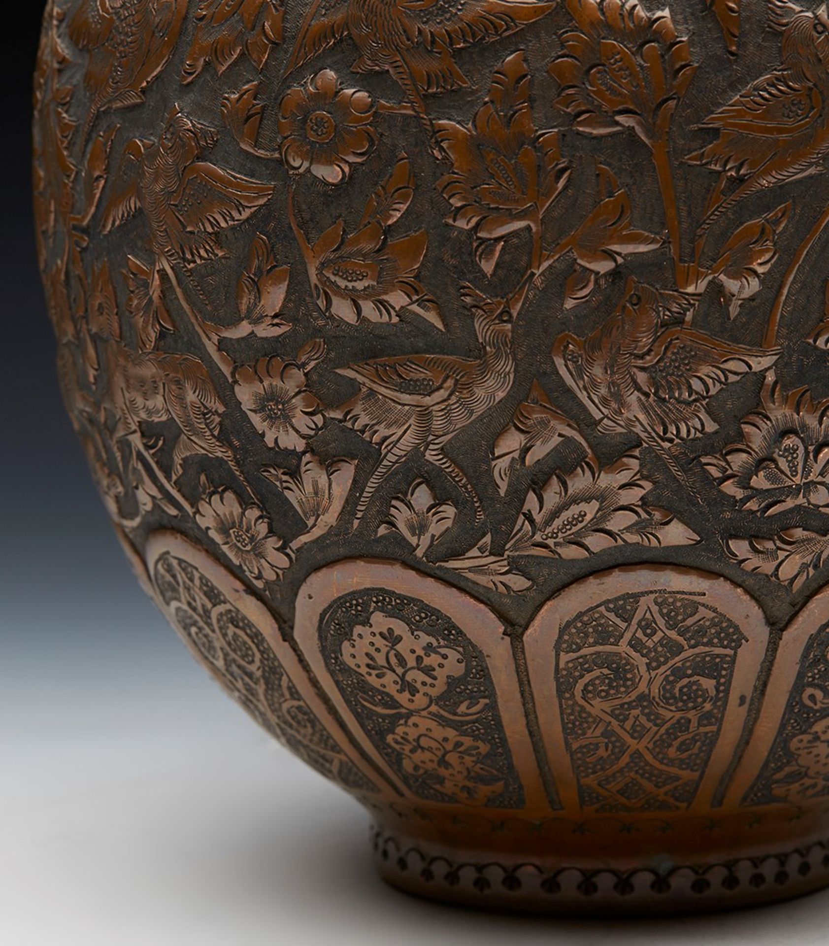 Antique Persian Copper Vase With Birds & Animals 19Th C. - Image 3 of 8