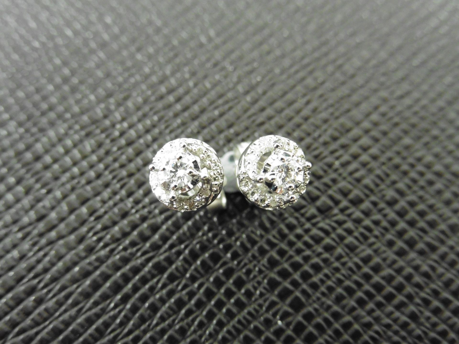 0.25ct diamond set stud earrings in 9ct white gold. Small brilliant cut diamonds. H colour and I1-