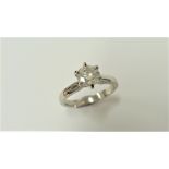 1.02ct diamond solitaire ring set in platinum. Brilliant cut diamond, H colour and I1-2 clarity. 6