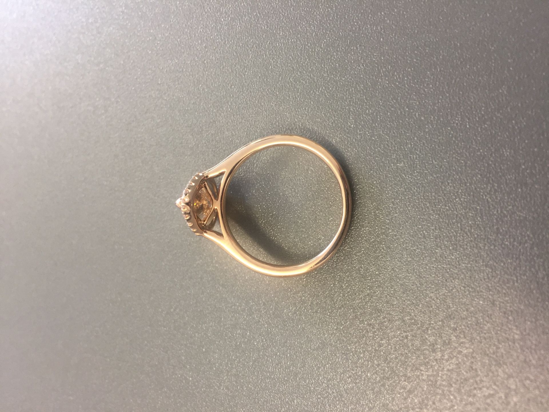 1.47ct pear shaped diamond set ring. Fancy yellow pear diamond, I1 clarity. Set in 18ct rose gold. - Image 3 of 6