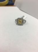 1.11ct Fancy yellow diamond gia certification 3195793106,18ct white gold fancy style setting diamond