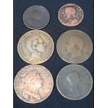Collection of 6 Bronze - Copper Coins