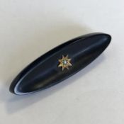 Fine Victorian Whitby Jet, Gold Star and Seed Pearl Mourning Brooch