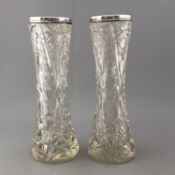 Pair of George V Silver Mounted Cut Glass Vases - Hallmarked London 1919