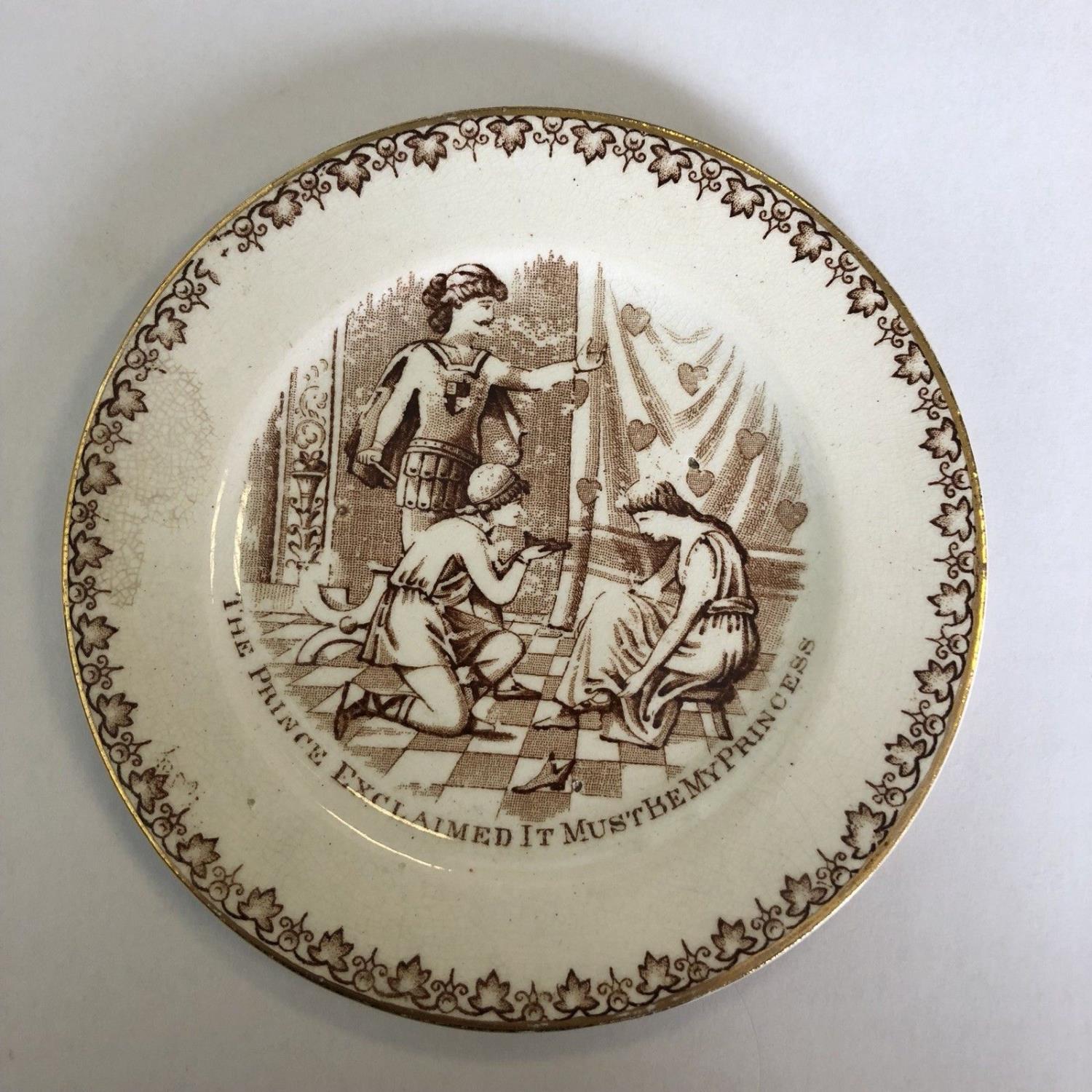 Antique 19th Century English Pottery Childs Toy Tea Set Plate Cinderella c1890