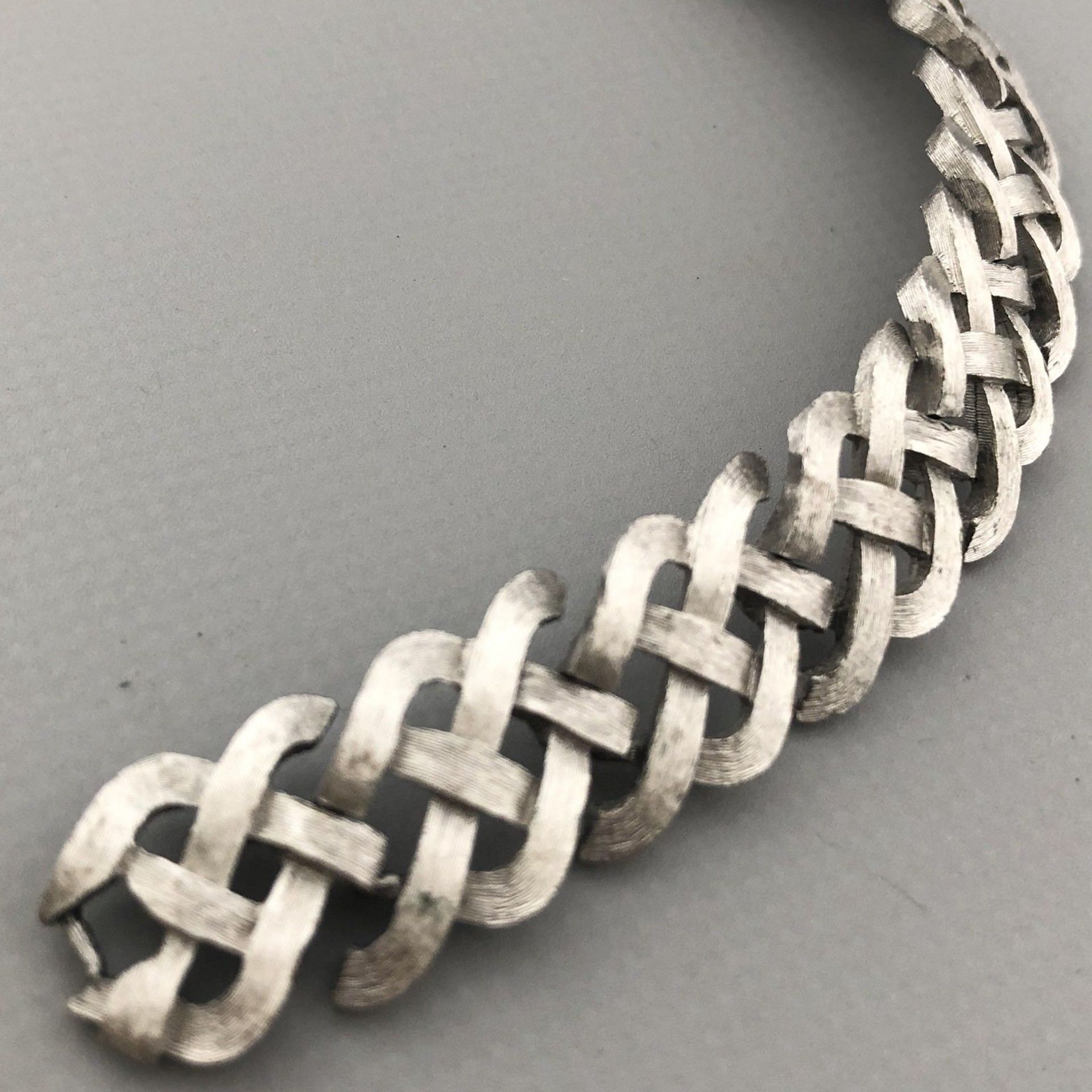 Vintage mid-century bracelet by TRIFARI textured silver tone cross hatch design - Image 2 of 4