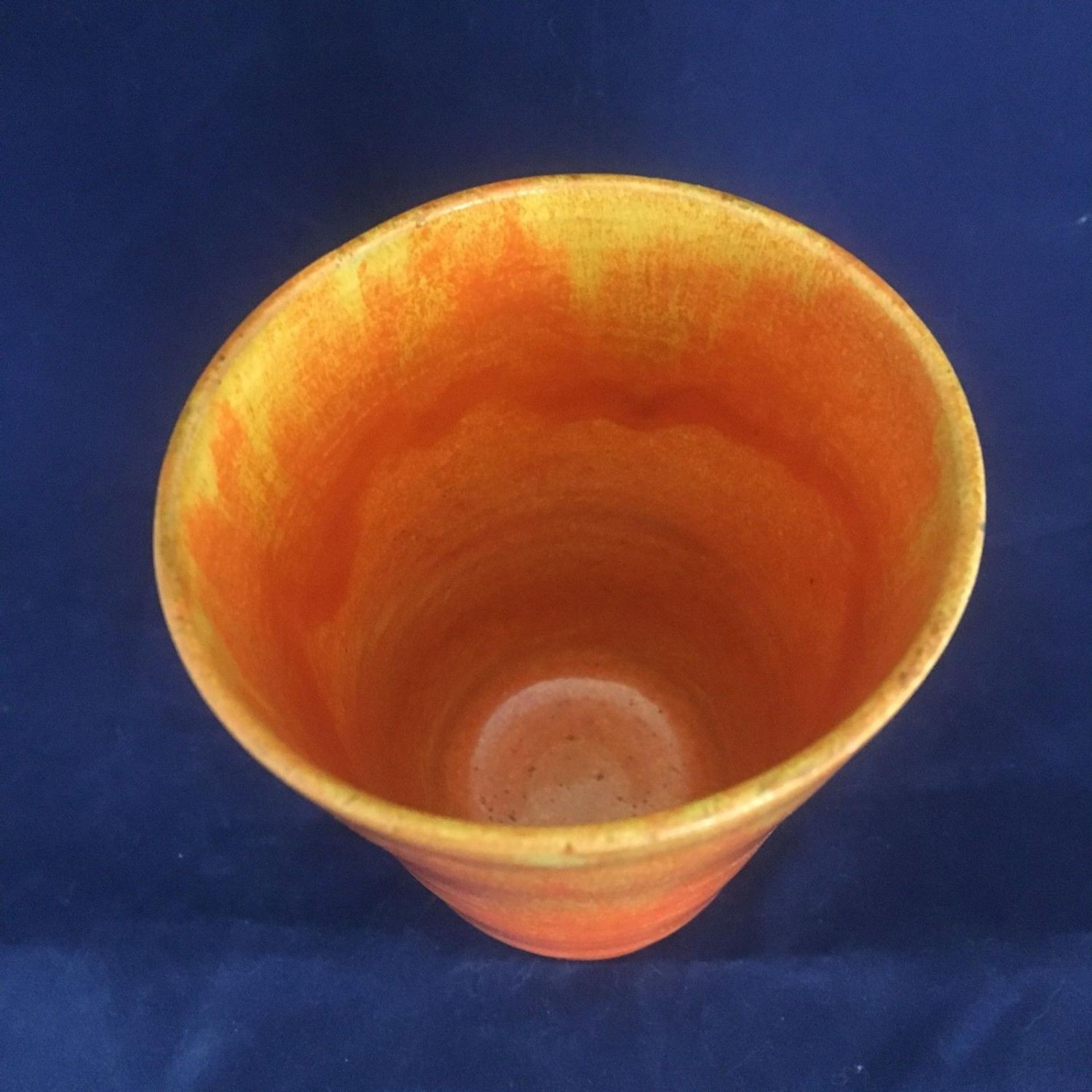 Signed Bright Orange Yellow Studio Pottery Beaker - William Baron of Barnstaple - Image 2 of 4
