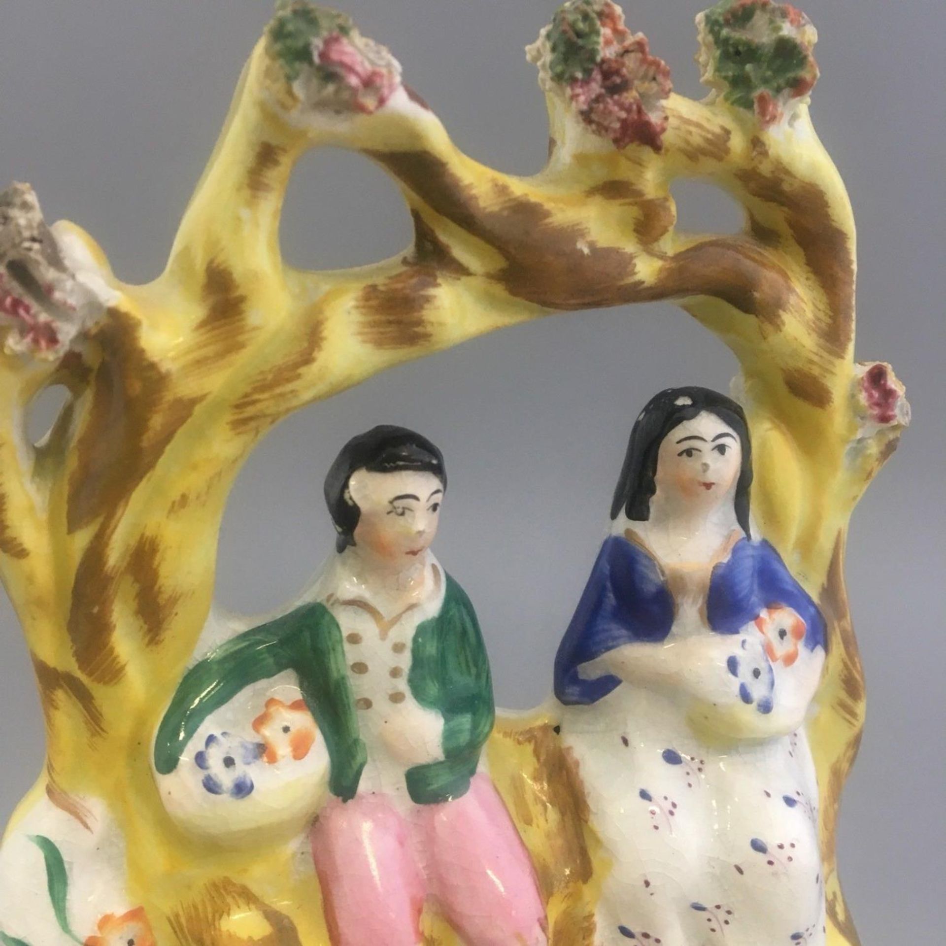 Antique Staffordshire Boy Girl Couple Under Arbour - Image 5 of 8