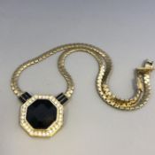 Vintage Attwood & Sawyer Black Stone and Crystal Necklace Signed A&S Short 14"