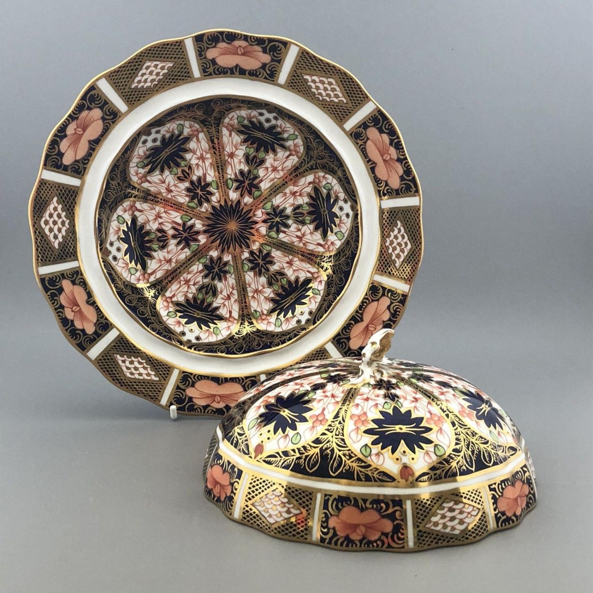"Antique English Porcelain Muffin Dish Royal Crown Derby Imari Pattern 1128 Rare " - Image 4 of 12
