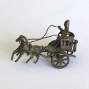 Fine antique yellow metal detailed horse and carriage fob or charm