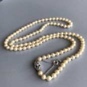Faux pearl single strand long 28" necklace with 925 silver clasp