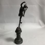 Bronzed Metal Figure of Winged Flying Mercury on Marble Base (after Bologna)