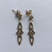 Cymru 9ct Yellow & Rose Gold earrings - Celtic Knot Drop - Welsh gold