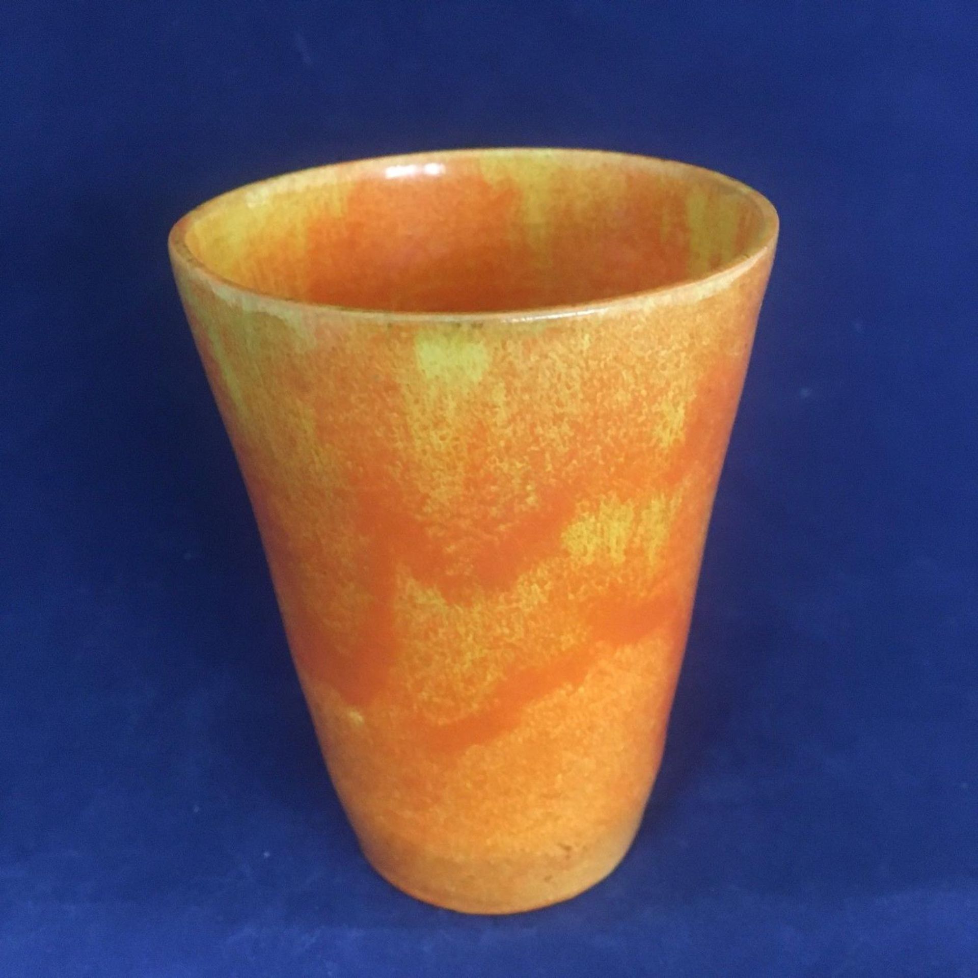 Signed Bright Orange Yellow Studio Pottery Beaker - William Baron of Barnstaple - Image 3 of 4