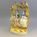 Antique Staffordshire Boy Girl Couple Under Arbour