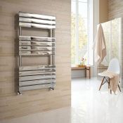 (H204) 1200x600mm Chrome Flat Panel Ladder Towel Radiator. RRP £379.99. Low carbon steel chrome