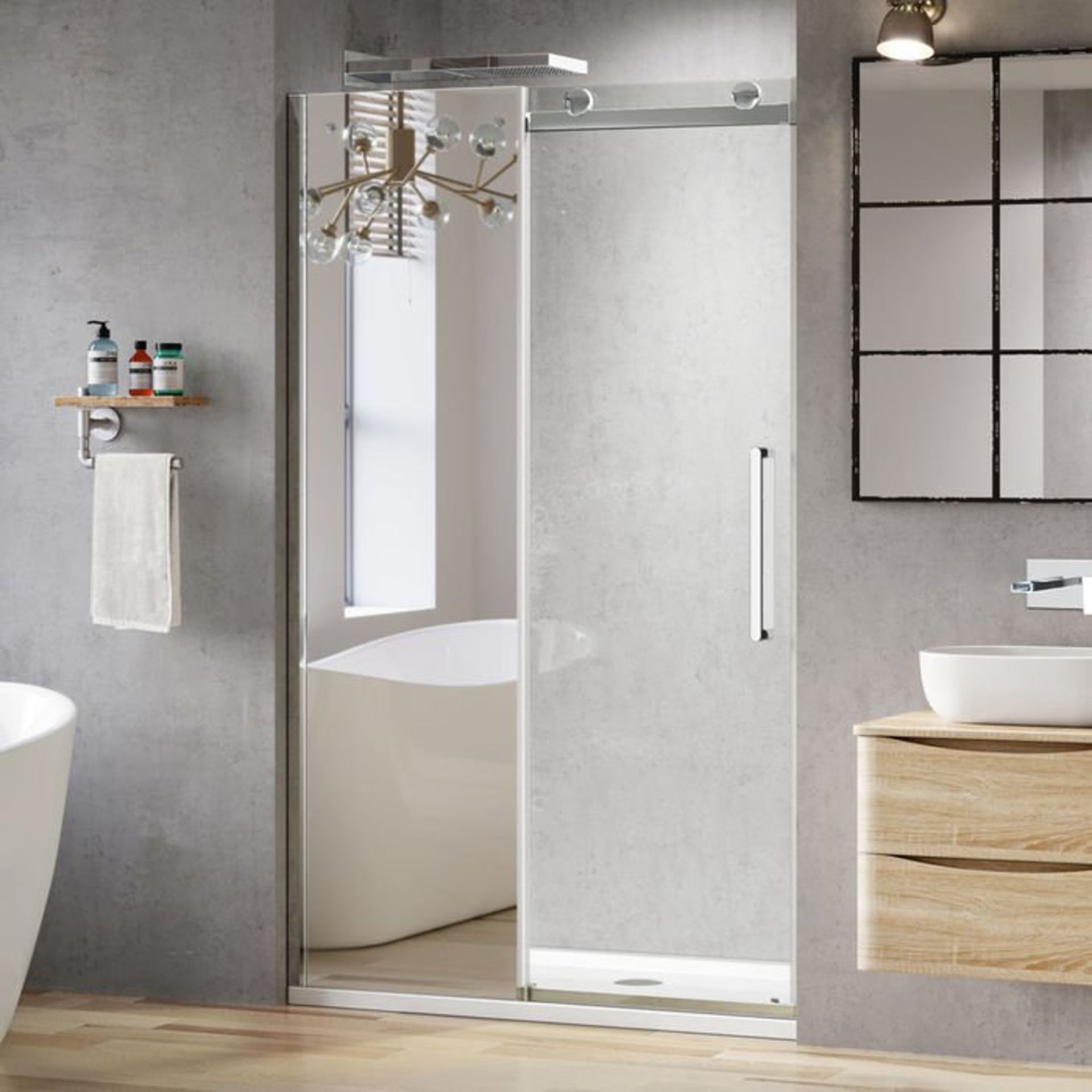 (H235) 1000mm - 8mm - Luxe Frameless EasyClean Mirrored Sliding Shower Door. RRP £456.99. Clear