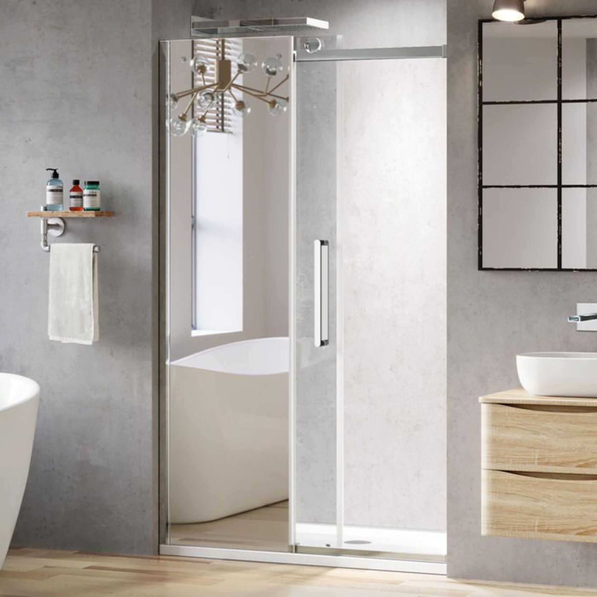 (H235) 1000mm - 8mm - Luxe Frameless EasyClean Mirrored Sliding Shower Door. RRP £456.99. Clear - Image 2 of 5