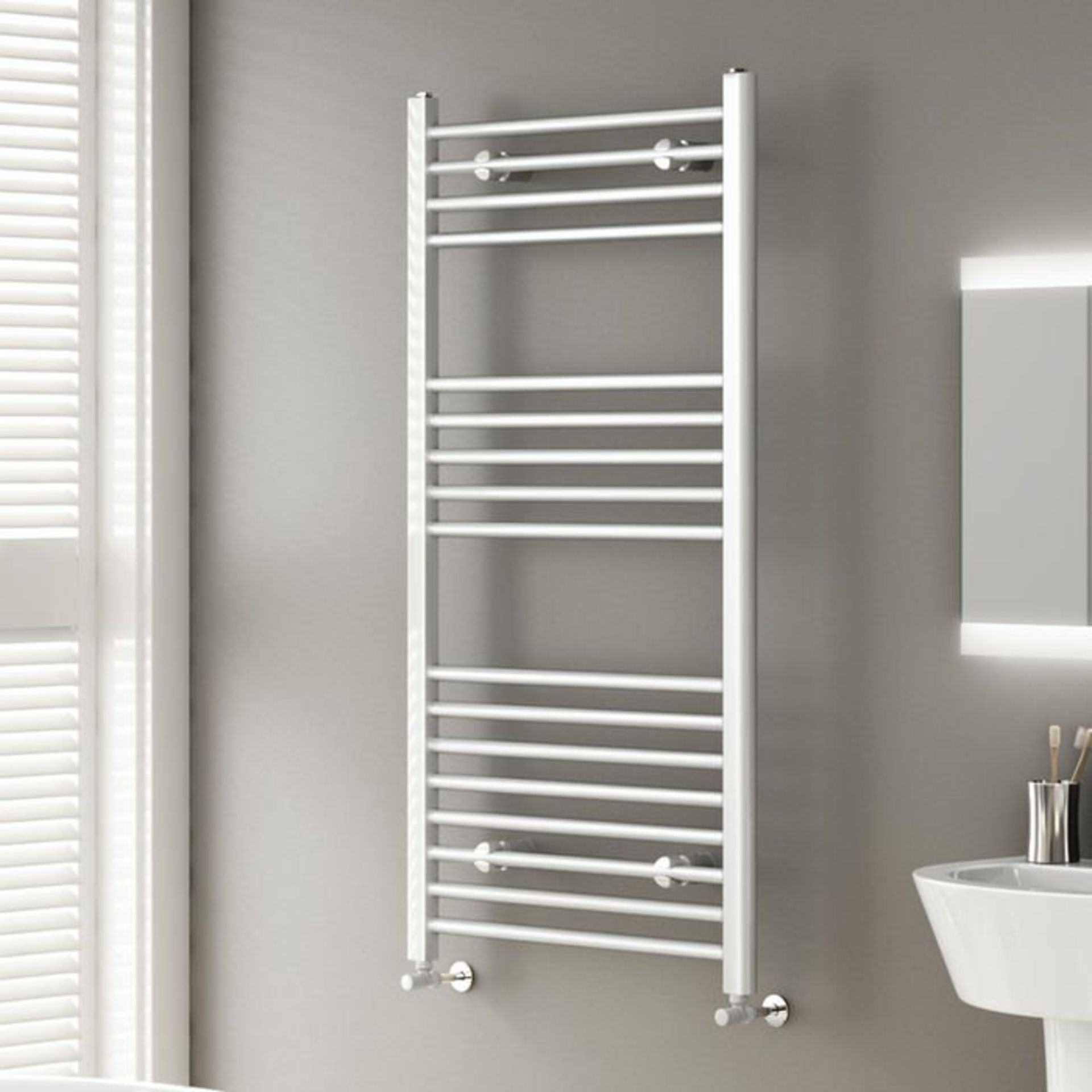 (L75) 1200x600mm White Straight Rail Ladder Towel Radiator. Low carbon steel, high quality white