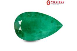 A 6.24 Carat PGTL & AGI Certified Gorgeous Pear Cut (19 x 11mm) Colombian Emerald Gemstone.
