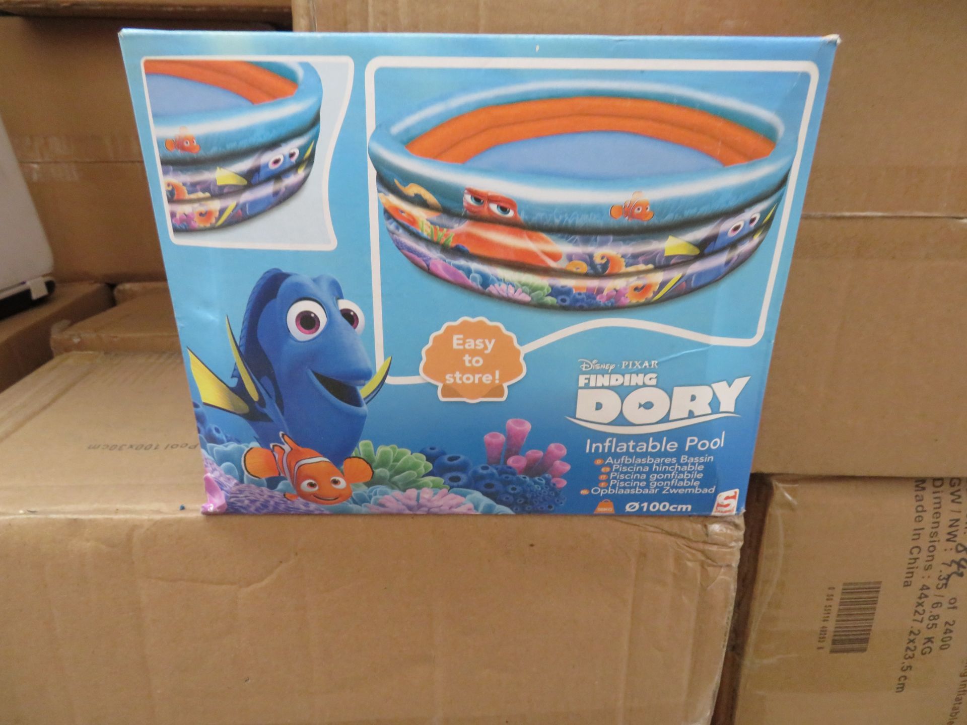 PALLET TO CONTAIN 120 x BRAND NEW DISNEY FINDING DORY INFLATABLE POOLS. EASY TO STORE. RRP £20 EACH,