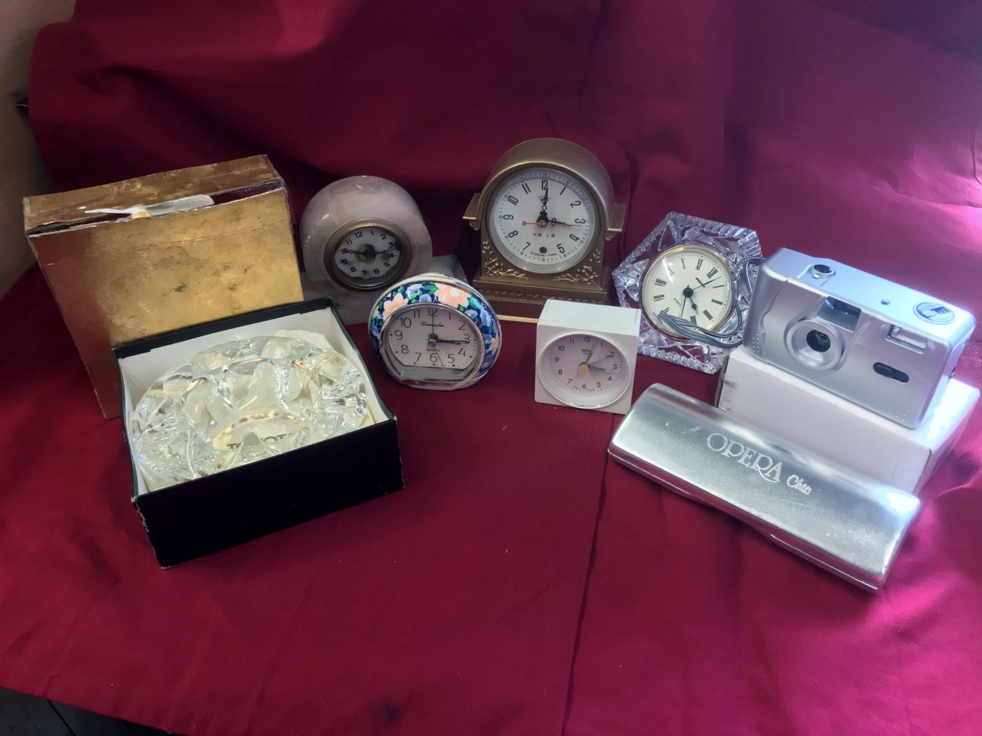 A Quantity of Collectable Sundries To include Clocks Ashtrays Camera
