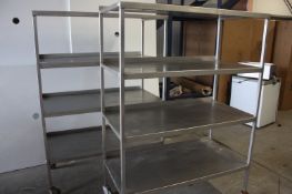 2 x large mobile stainless steel shelving units on castors
