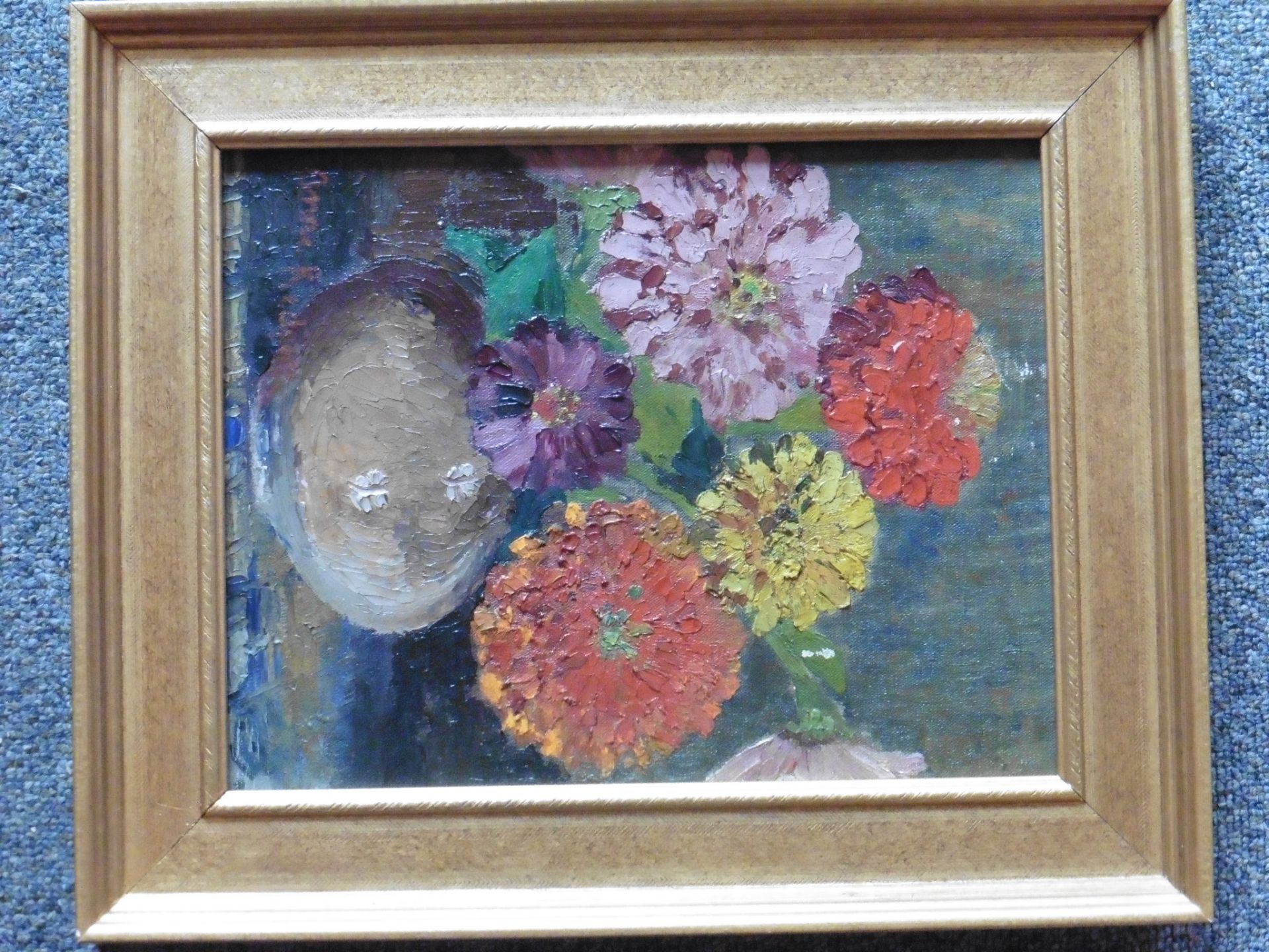 Anne Redpath OBE ARA (1895–1965) Oil on board Image “Chrysanthemums” - Image 4 of 5