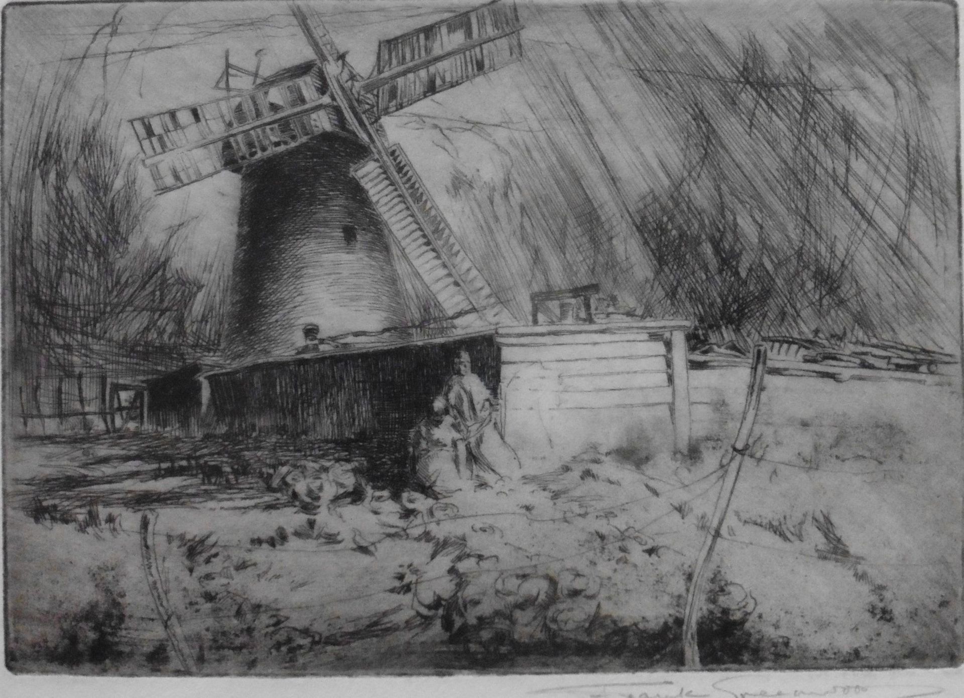 Frank Greenwood, (Born c1883-1954) Etching “Windmill”