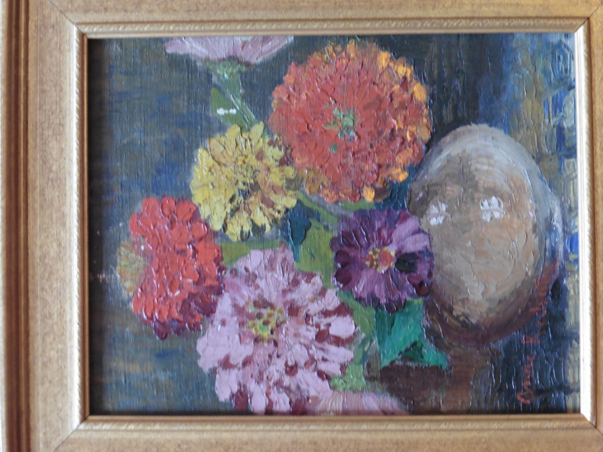 Anne Redpath OBE ARA (1895–1965) Oil on board Image “Chrysanthemums” - Image 3 of 5