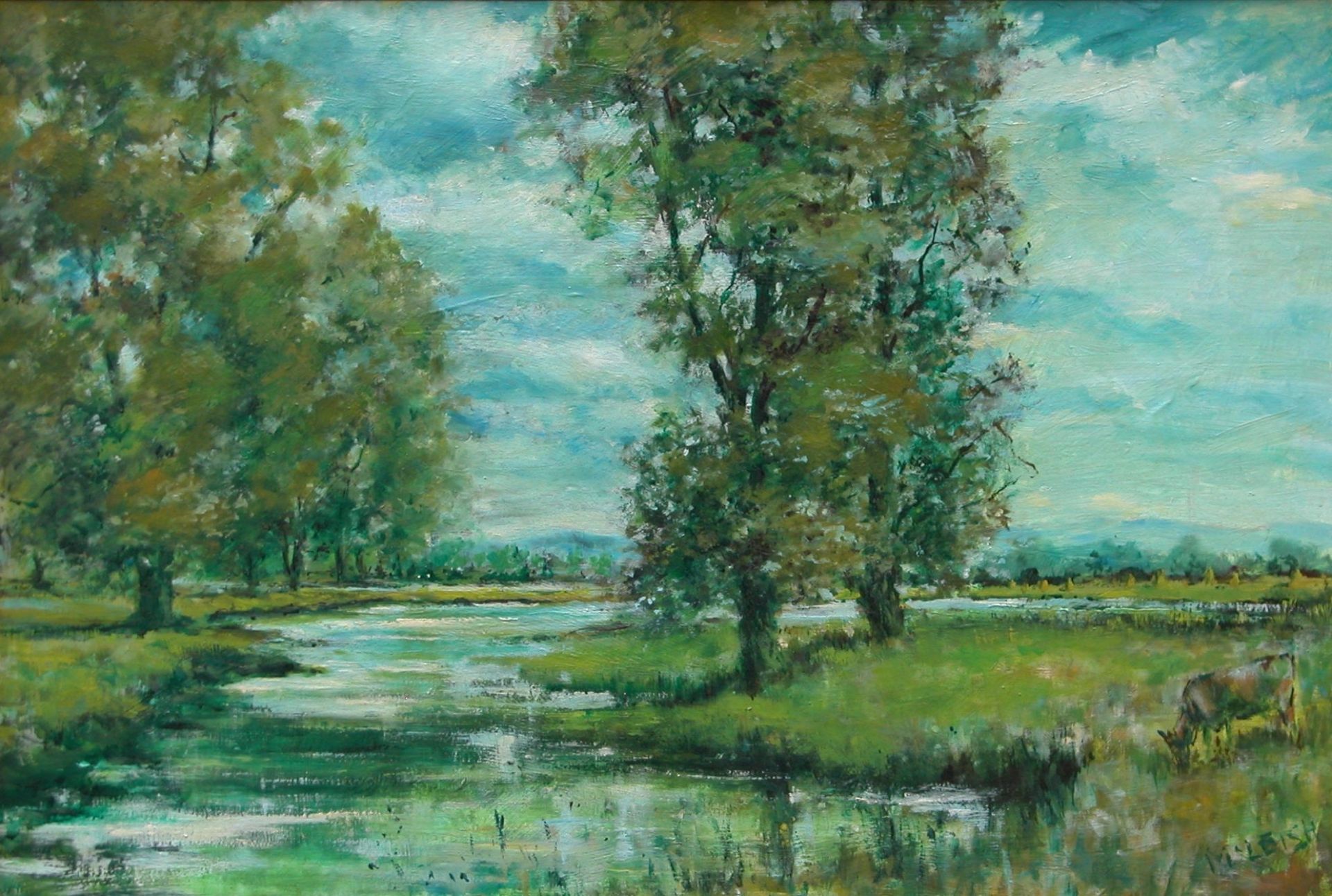 McLeish Oil on board Pastoral River Scene