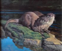 Peter Munro (Scottish) bn 1963 Oil On Canvas “Otters”