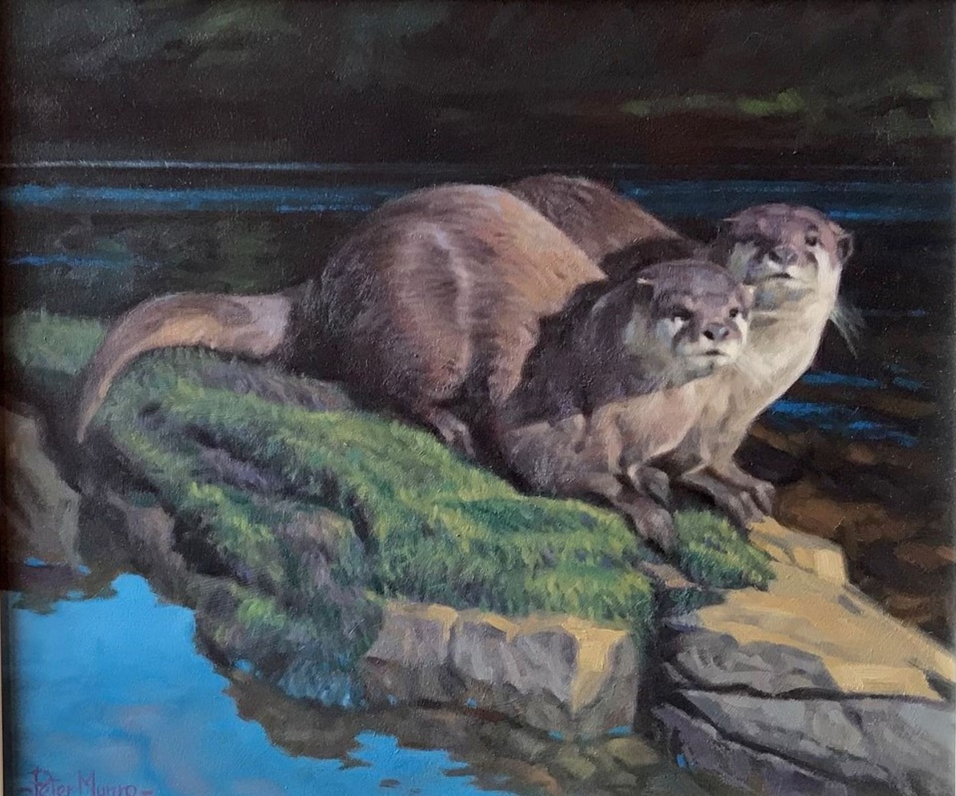 Peter Munro (Scottish) bn 1963 Oil On Canvas “Otters”