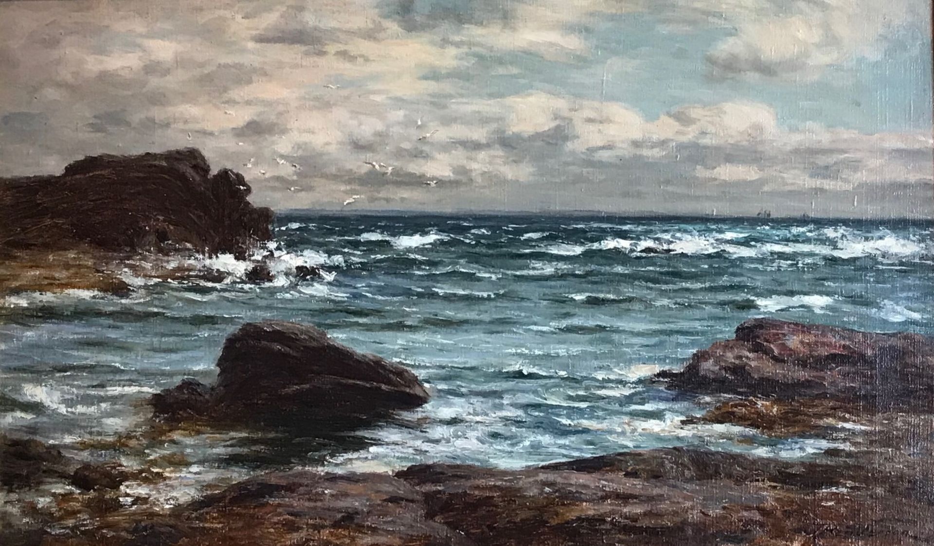 Joseph Henderson RSW (1832–1908) oil on canvas large seascape Scottish Coastline