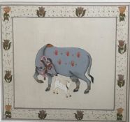 Hindu Suckling Cow Painted on silk