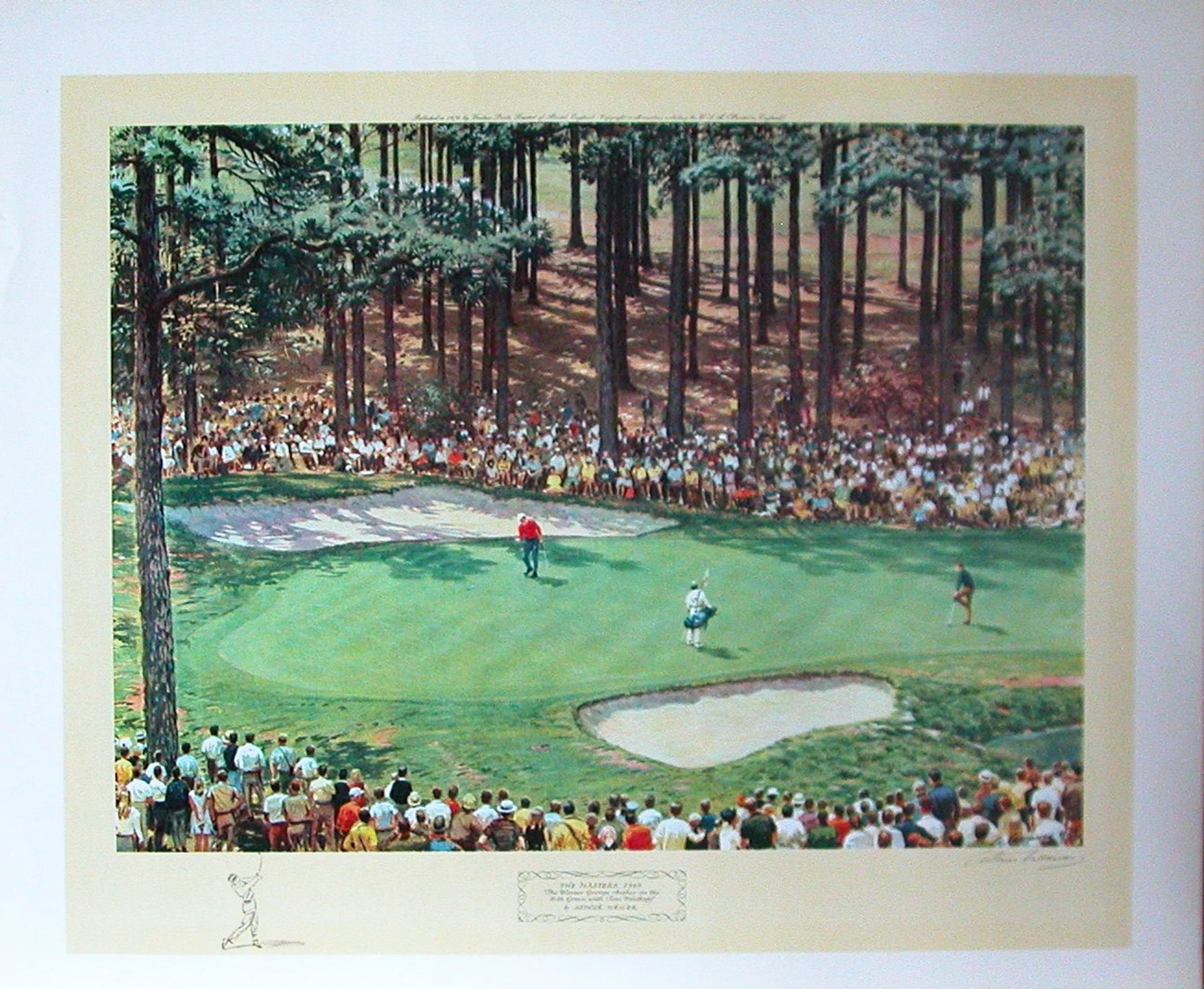 Arthur Weaver Signed print “The winner, George Archer 16th green with Tom Weiskopf.” Masters 1969 - Image 2 of 3