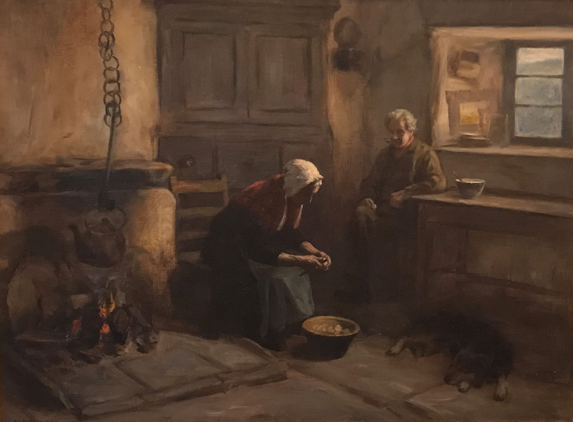 Henry John Dobson RSW (1858-1928) Oil on canvas “Peeling the Tatties”