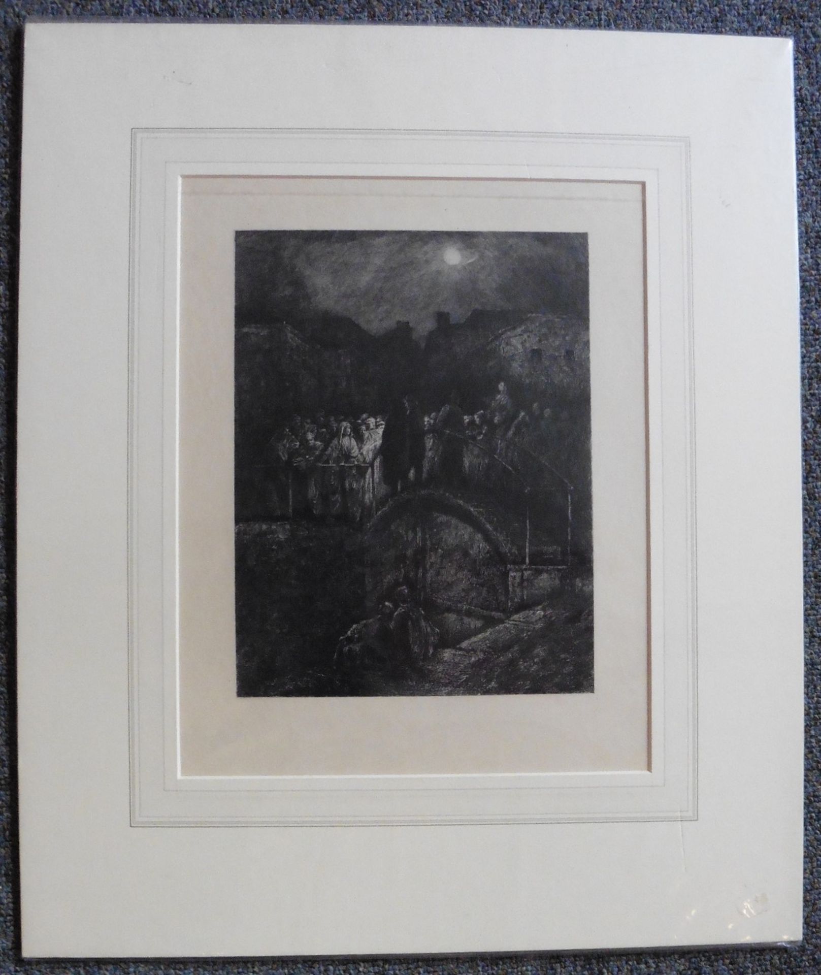 Indistinctly signed in plate engraving circa 1900 “ The moonlight meeting” - Image 2 of 3