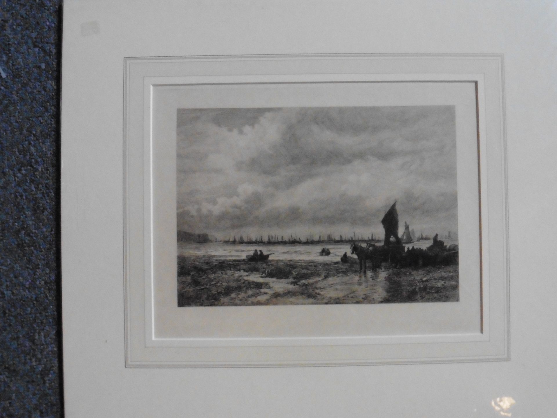 Unsigned engraving circa 1900 “Mussel collecting on the shore” - Image 2 of 3