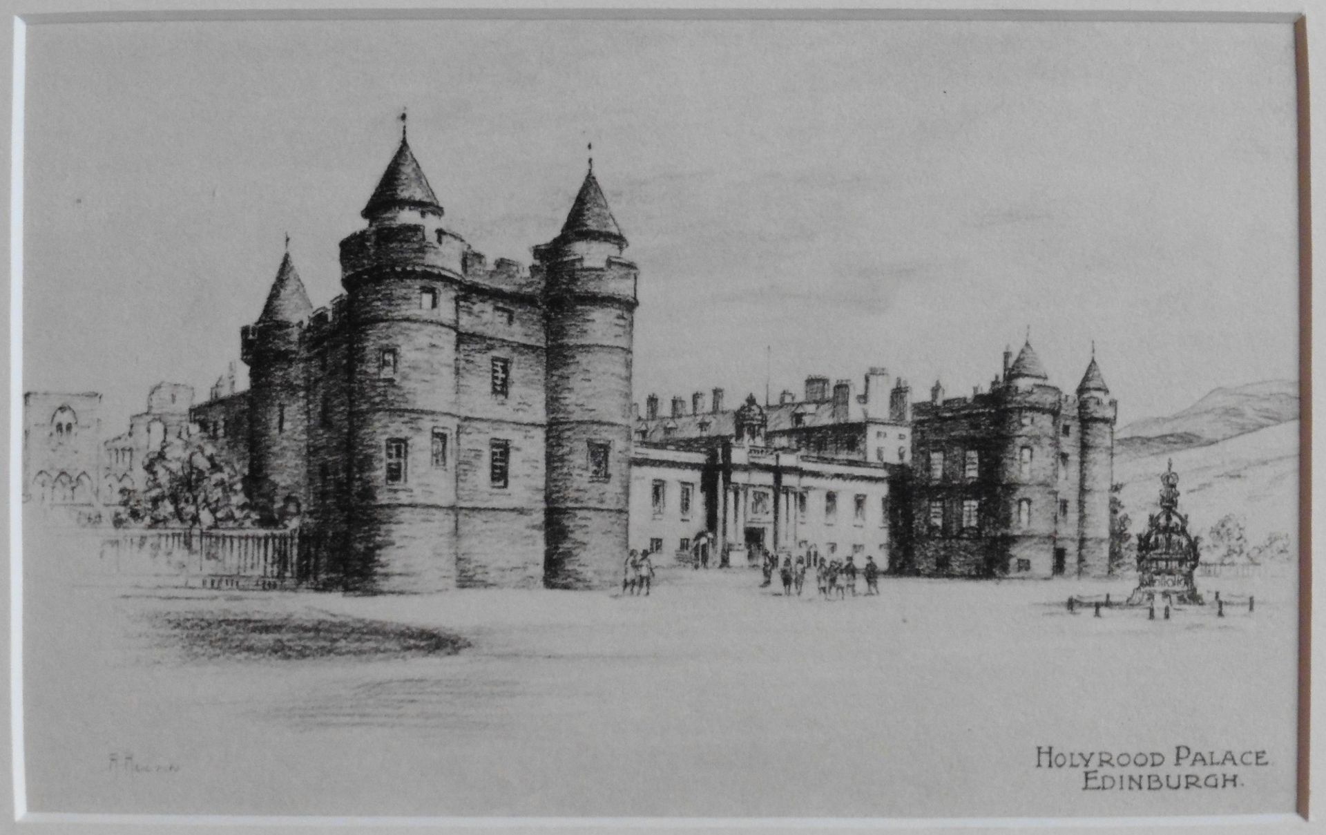 ”Holyrood Palace Edinburgh” Etching Indistinct signature in plate