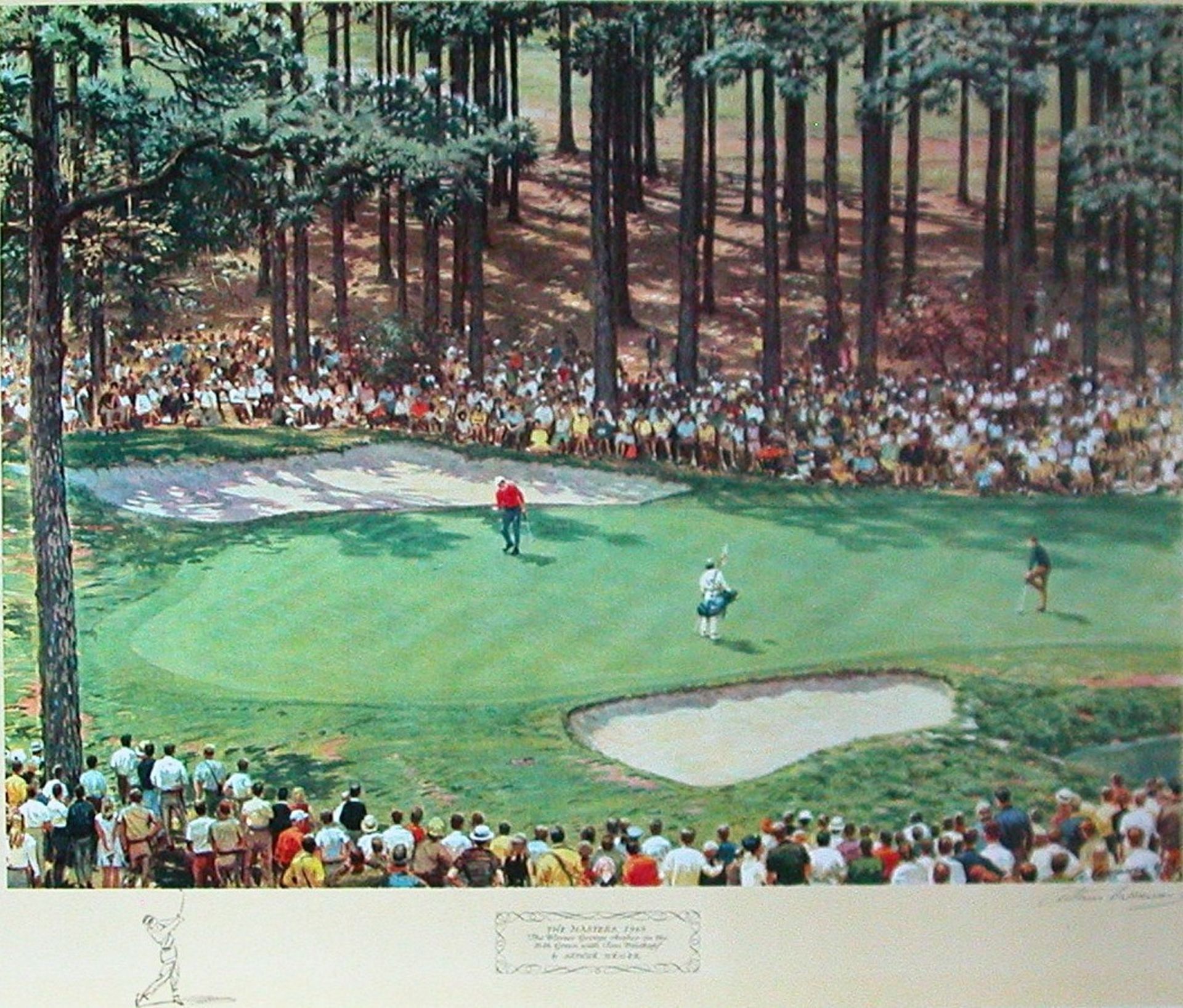 Arthur Weaver Signed print “The winner, George Archer 16th green with Tom Weiskopf.” Masters 1969