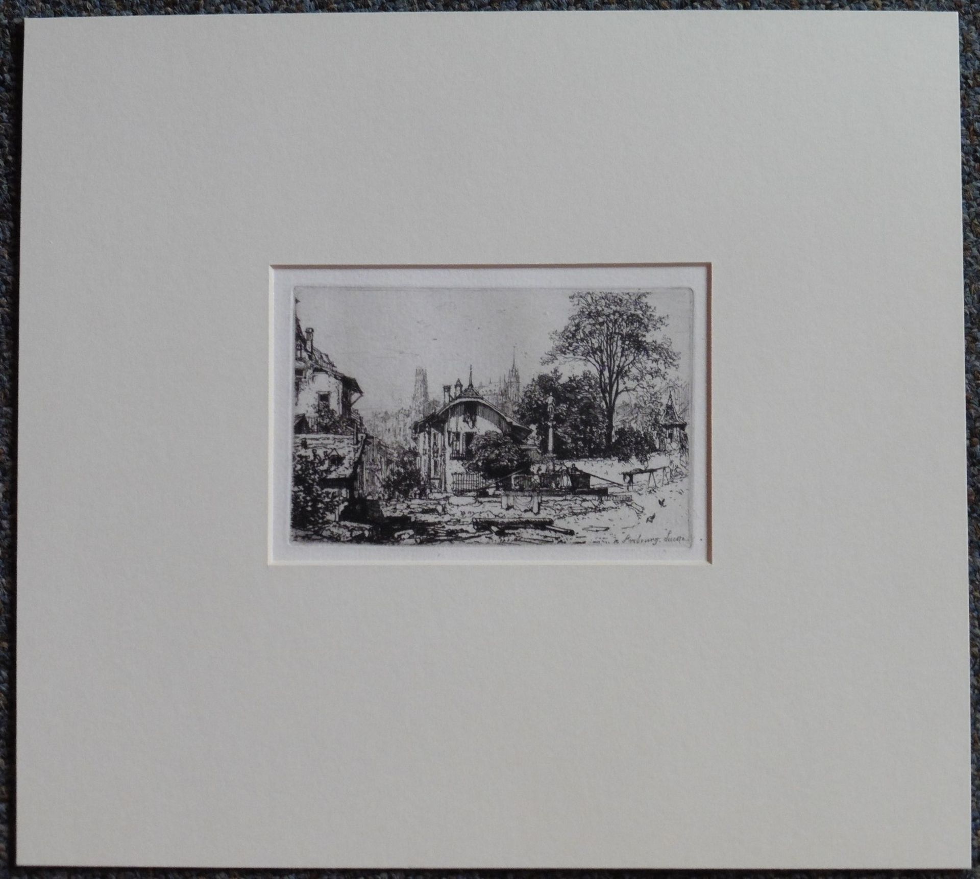 Maxime Lalanne etching “A Fribourg. Suisse” signature in plate “ - Image 3 of 3