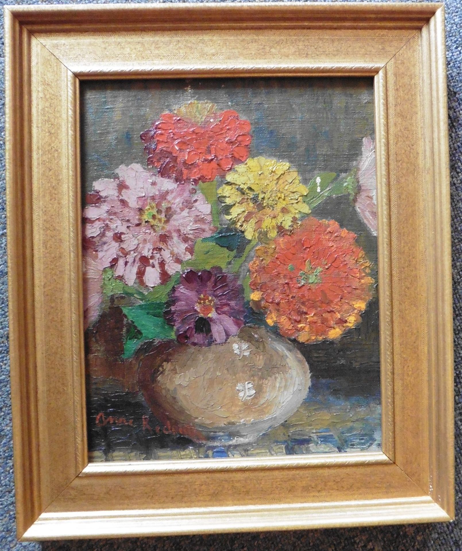 Anne Redpath OBE ARA (1895–1965) Oil on board Image “Chrysanthemums” - Image 2 of 5