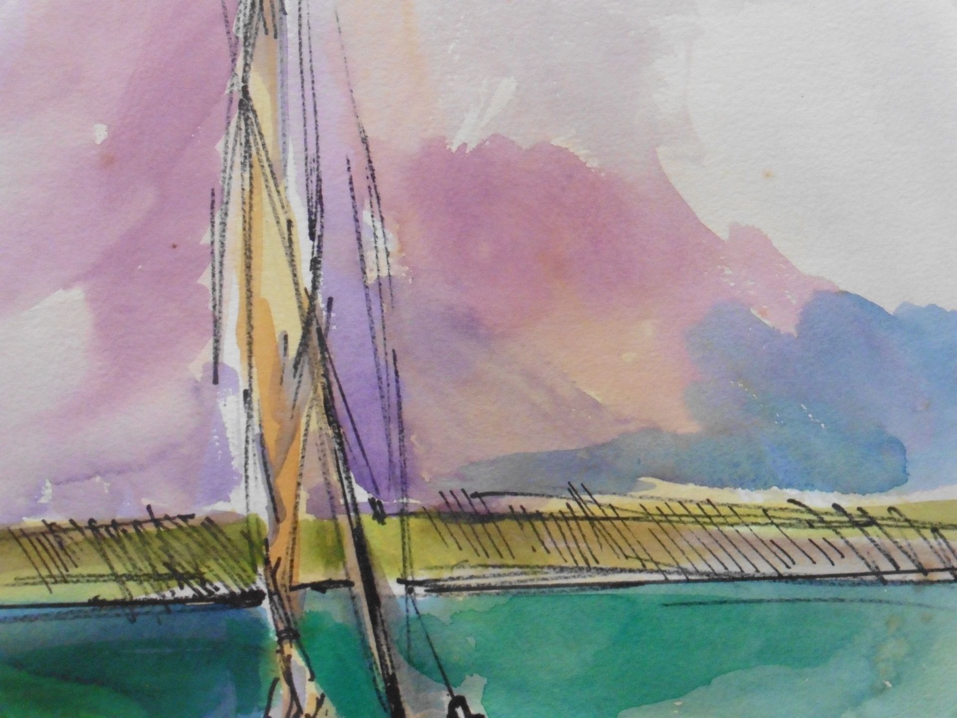 Nero Large signed watercolour “Yellow sail 2” - Image 4 of 5
