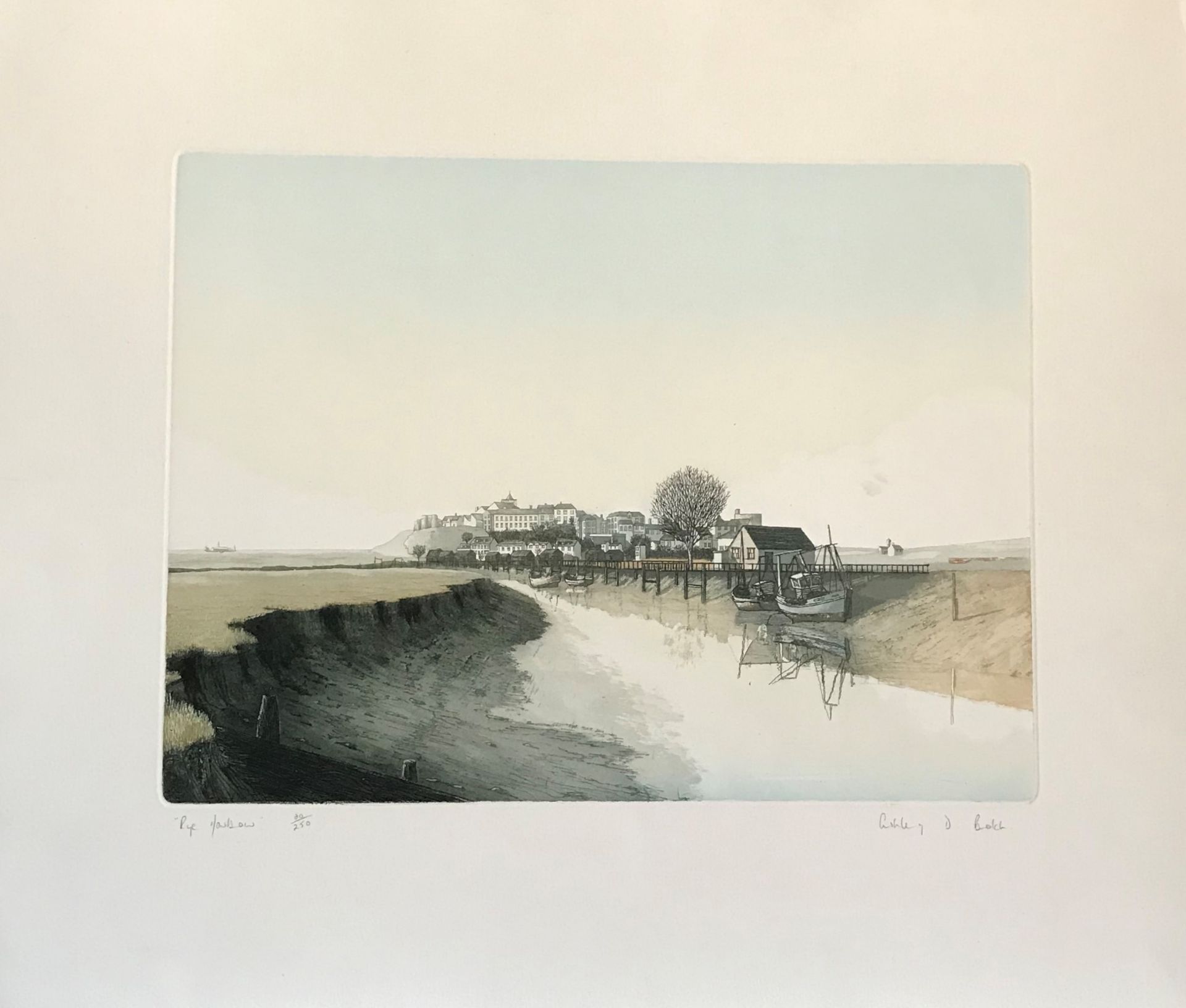 Ashley D Bolch , Signed. Limited edition. Coloured etching, “Rye Harbour” - Image 2 of 2