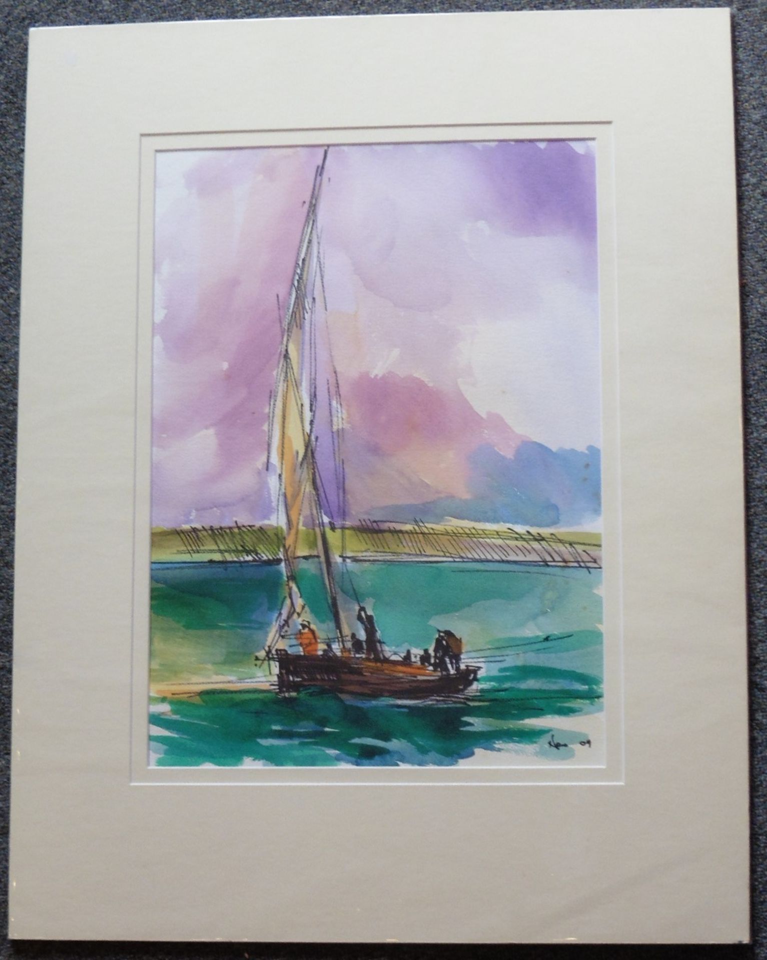 Nero Large signed watercolour “Yellow sail 2” - Image 5 of 5