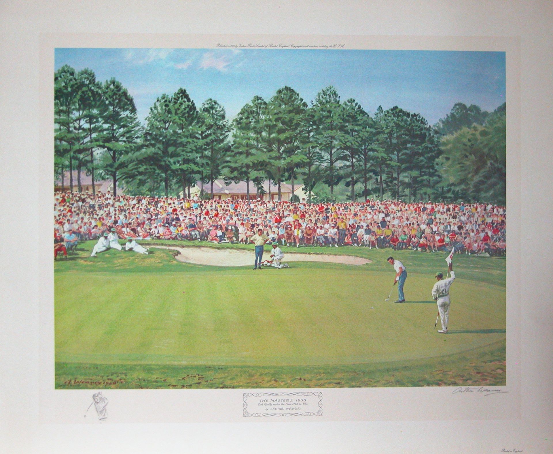 Arthur Weaver Signed print The Masters 1968 “Bob Goalby makes the final putt to win” - Image 2 of 4