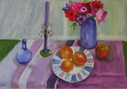 Freida Ewart Scott (Scottish 1926-2012) Still life with apples Watercolour