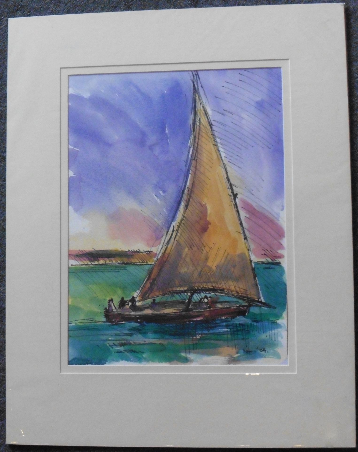 Nero Large signed watercolour “Yellow sail” - Image 4 of 4